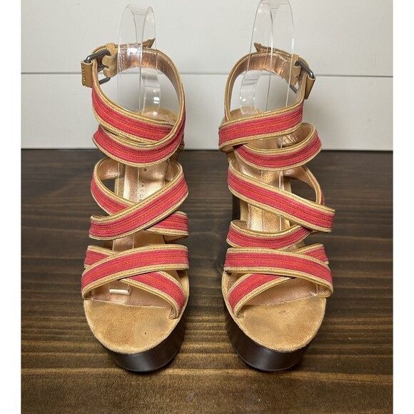 *RARE* Marc by Marc Jacobs Wedge Platform‎ Pink Red Strappy Sandals Heels 8 - Picture 5 of 14